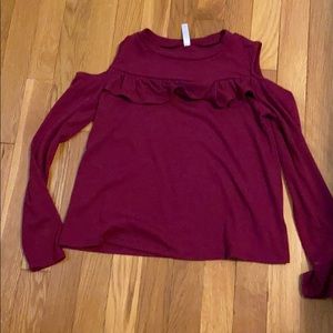 Off the shoulder maroon frill top